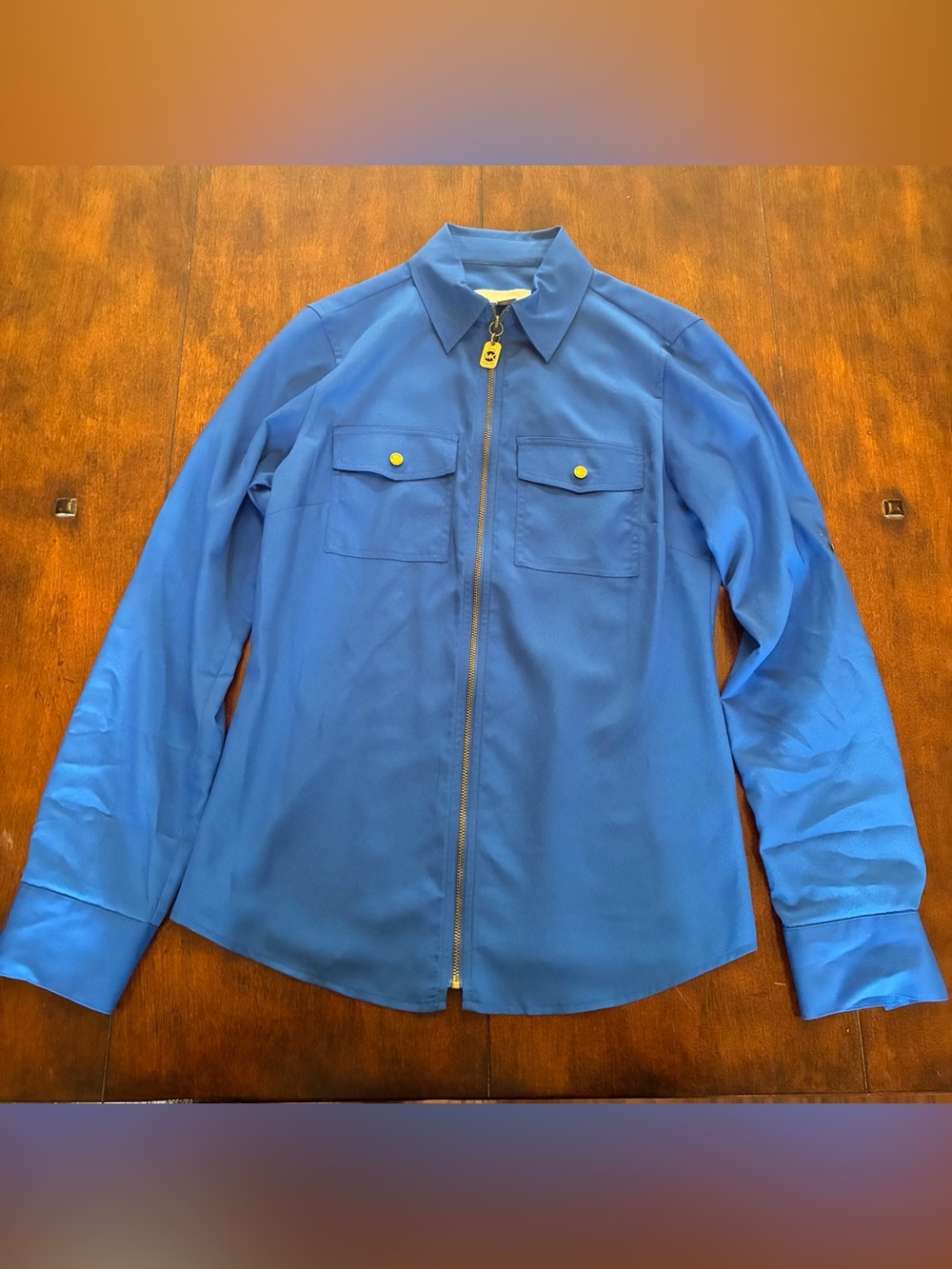 Michael Kors Royal Blue Zip-Front Button Pocket Shirt